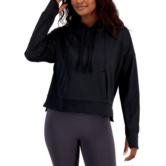 ID Ideology Women Flex Stretch Quick Dry Long Sleeve Solid Techy Hoodie XS Black - Picture 8 of 10